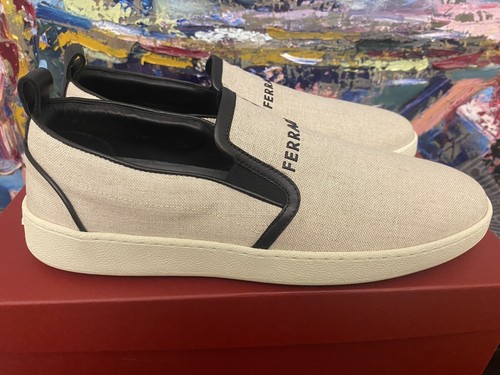 NEW SALVATORE FERRAGAMO MEN'S CANVAS LEATHER LOGO SLIP-ON LOAFERS SHOES 9 M - Picture 3 of 6
