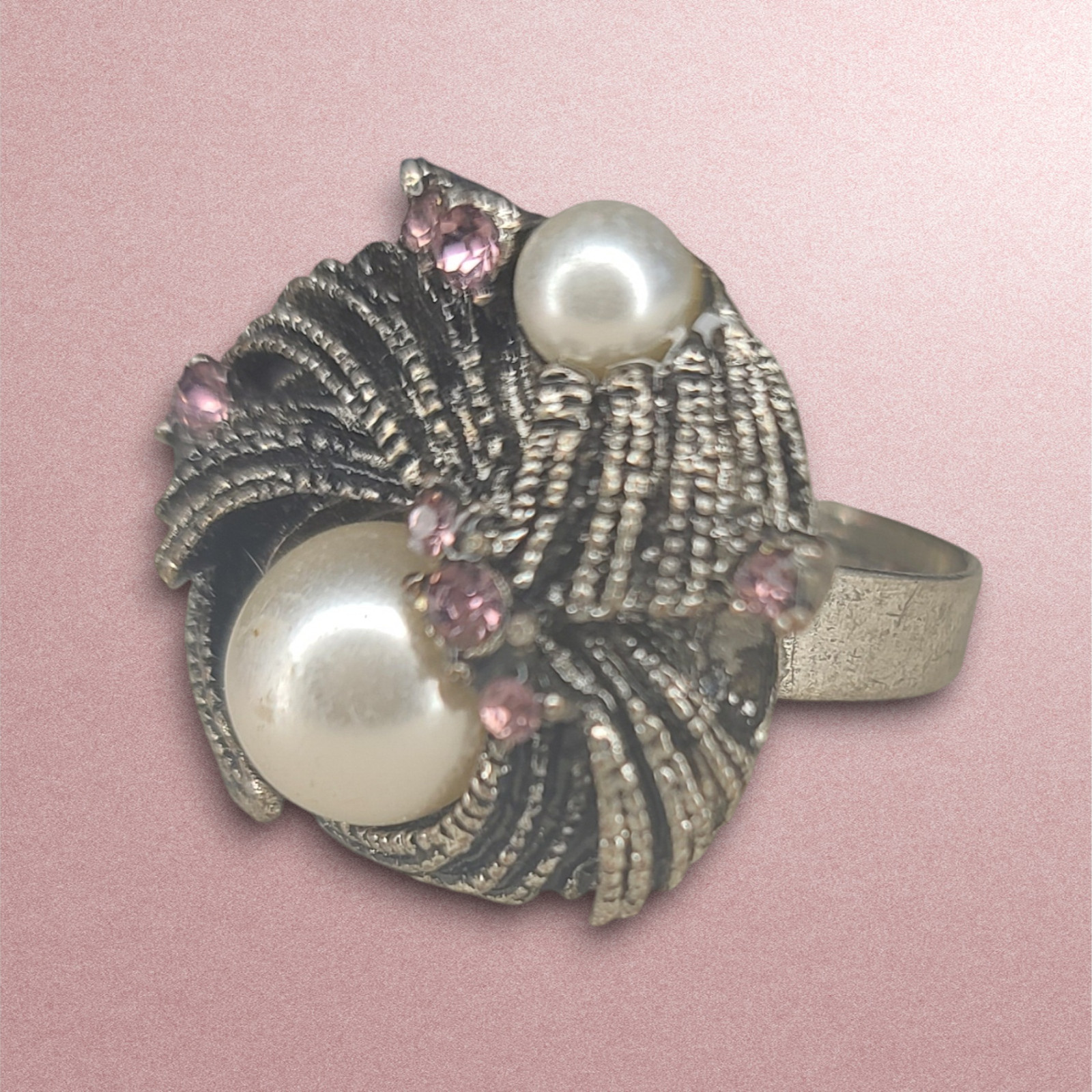 Large Statement Adjustable Ring Silver Tone Metal… - image 6