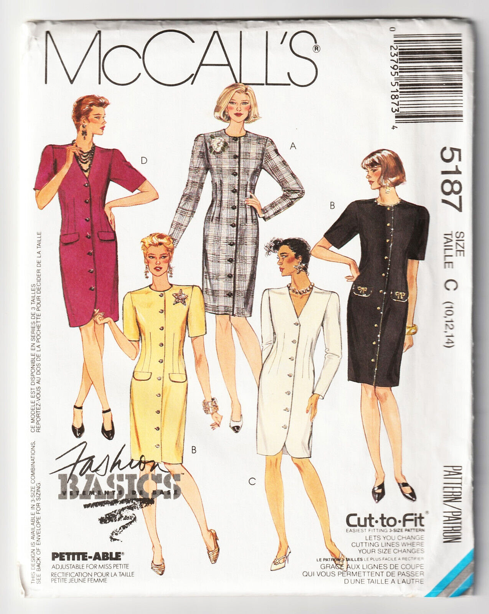 McCalls 5187 Dress-Fitted Front Button Cut-To-Fit 10-12-14 Sewing Pattern UNCUT | eBay McCalls 5187 Dress-Fitted Front Button Cut-To-Fit 10-12-14 Sewing Pattern UNCUT | eBay