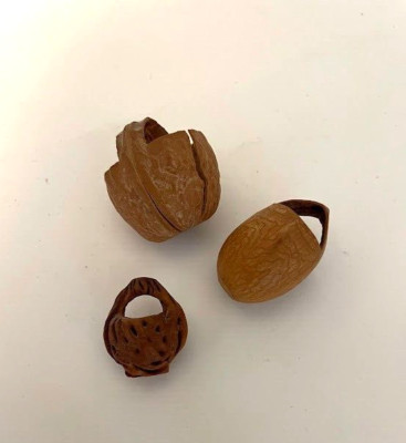 VTG 3 Hand Carved Wood Walnut Nut Shell Mini SMALL Basket Miniature  Netsuke LOT