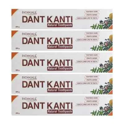 Patanjali Dant Kanti Toothpaste(Pack of 5 - 200g each) HERBAL FREE SHIP