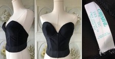VTG BLACK NYLON LACE STRAPLESS LONG LINE BRA BONED USA CARNIVAL 34C FRESH EUC