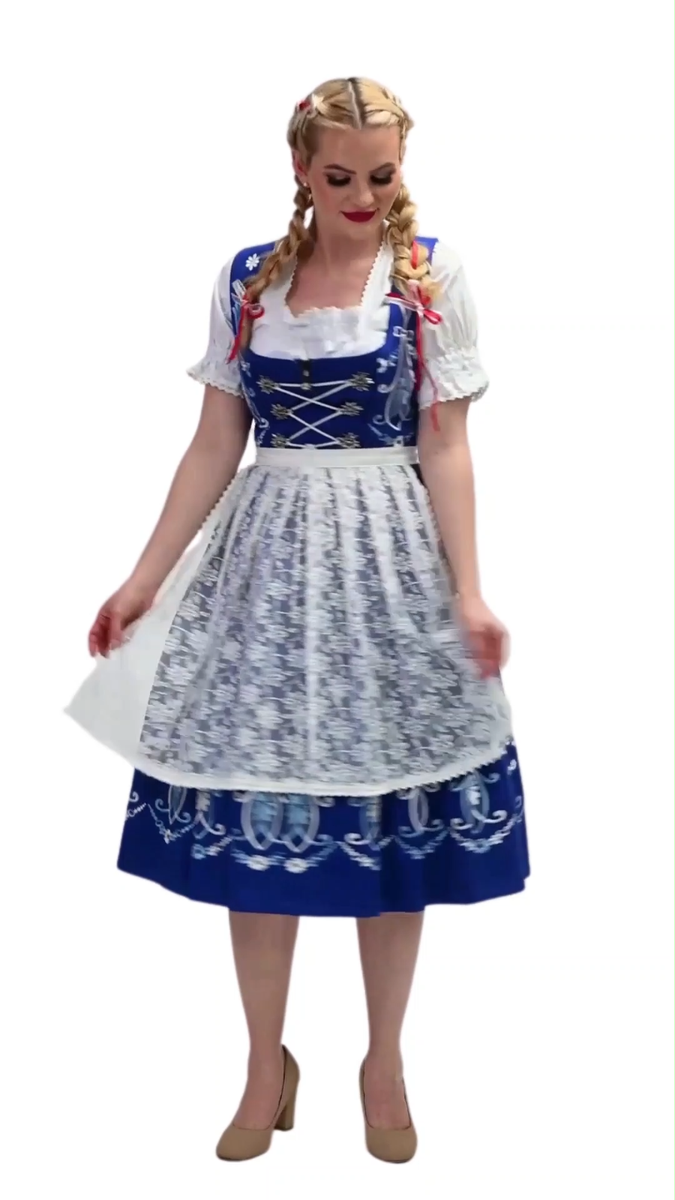 18 XL Long Blue German Dirndl Dress Oktoberfest EMBROIDERED Festival .. 3  Pc Set