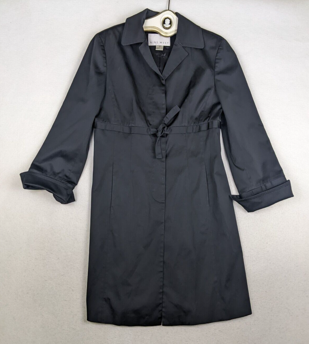 NINE WEST WOMEN'S BLACK SATIN TRENCH COAT JACKET SIZE M