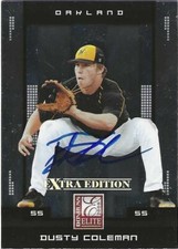 Autographed 2008 Donruss Elite #32 Dusty Coleman Oakland Athletics Tough Signer