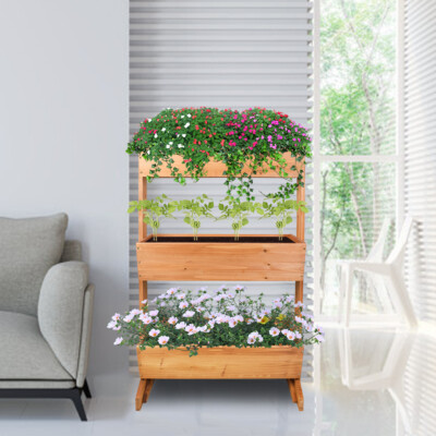 Raised Garden Bed Vertical Wood Elevated Plant Growing Flower Ladder Storage Box