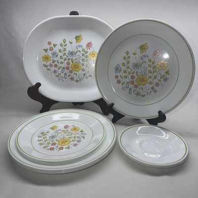 Lot 14 Corelle Corning Meadow Dinnerware Cups Dinner Luncheon Plates Platter