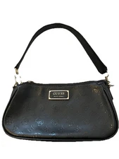 Guess Black Delon Shoulder Or Clutch Bag Faux Leather Detachable Strap