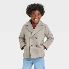 Cat  Jack Baby Boys' Faux Wool Navy Double-breasted Pea Coat Jacket