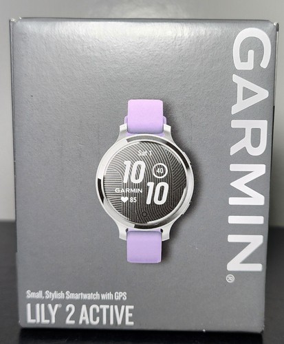 Garmin Lily 2 Active Sport GPS-Smartwatch mit lila Jasmin Silikonband, silber