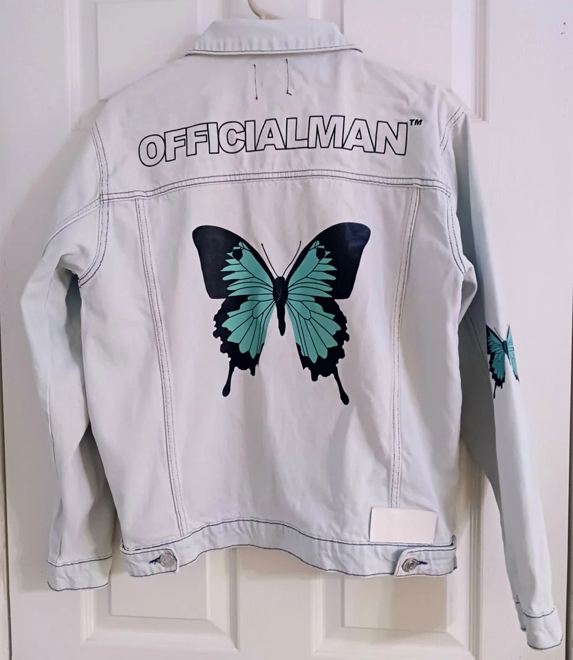 Denim Trucker Jacket Butterflies Boohoo Man Womens Med Blue Jeans Light Wash - Image 3 of 4