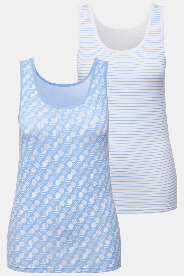 Ulla Popken Damen große Größen Tanktops 2er Pack Ringel Kreise Rundhals