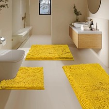 Bathroom Rugs Sets 3 Piece Super Soft Absorbent Bath mat Setwith U-Shaped Toi...