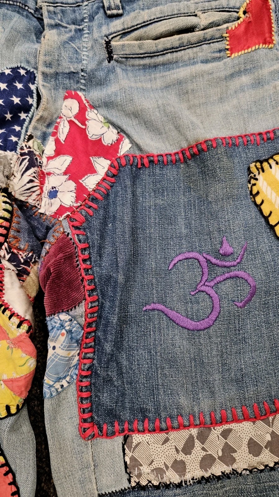 INSANE 70s Patchwork Crazy Quilt HippieJeans  Aut… - image 8