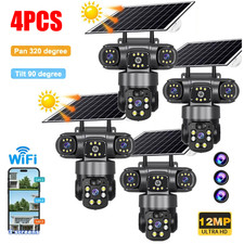 3 Lens 12MP Solar Battery Home Security Camera Outdoor Wifi Wireless PTZ CCTV US