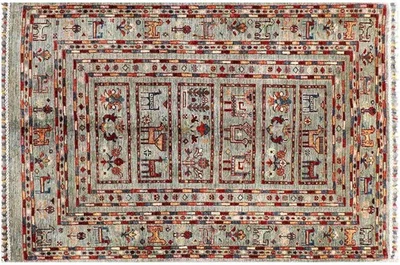 Afghan Ziegler Khorjin Ariana Teppich 100x150 Handgeknüpft Grau Gestreift a - Bild 1 von 4