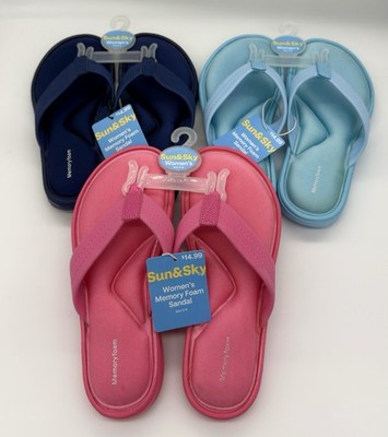 Sun & Sky Memory Foam Slide Sandals Flip Flops Women Pink Navy Blue Pick Size