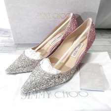 JIMMY CHOO Glitter Pumps Silver Pink 26cm Gradient Box Dust Bag Used From Japan