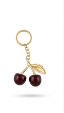 Cute dark red cherry keychain keyring, elegant gold-tone bag charm accessory