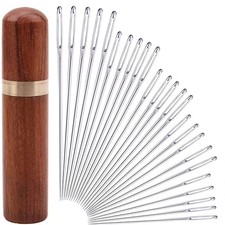 25Pieces Hand Sewing Big Eye Needles Sharp Needle  with Solid Wood Needle Case