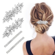 4 Pcs Rhinestone Hair Barrettes Clips for Women Crystal Metal Alloy