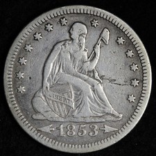 1853 ARROWS & RAYS Seated Liberty Silver Quarter VF E331 STEG