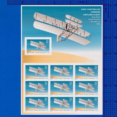 Scott 3783 Wright Brothers First Flight 37c Pane of 10 MNH 2003 Kitty Hawk