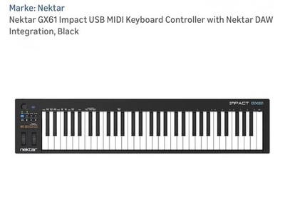 Nektar Impact GX61 USB MIDI Keyboard Controller, schwarz - Top Zustand  
