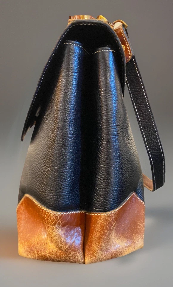 VTG Distressed Bally Black & Brown Pebble Leather Top Handle Satchel Purse Read - Image 4 of 4