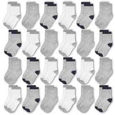 GENTABY Kids Crew Socks 24 Pairs, 3 Color Mix, Soft Athletic Socks for Boys