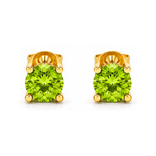 Lab Grown Green Sapphire Round Stud Earrings 10K 14K 18K Yellow Gold Solitaire