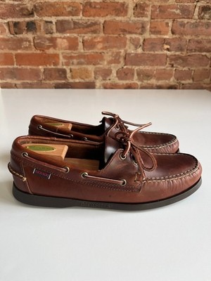 Mens Sebago Docksides Portland Size 9 Boat Shoes Brown Leather Preppy Nautical