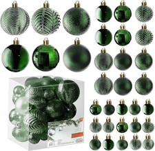 36pcs Emerald Green Shatterproof Christmas Ball Ornaments Set, 3 Sizes Combo