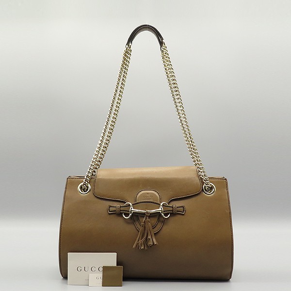 Gucci Large Brown Leather Emily Shoulder Bag with Gold Chain