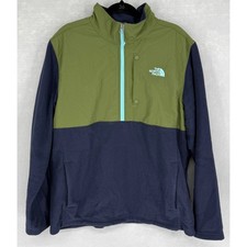 The North Face Fleece Pullover Men XL Green Navy Blue Quarter Zip Colorblock