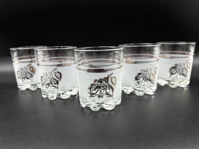 Vintage Set Of 5 Devalbor Italy Frosted Whiskey Rocks Glasses With Gold Leaf