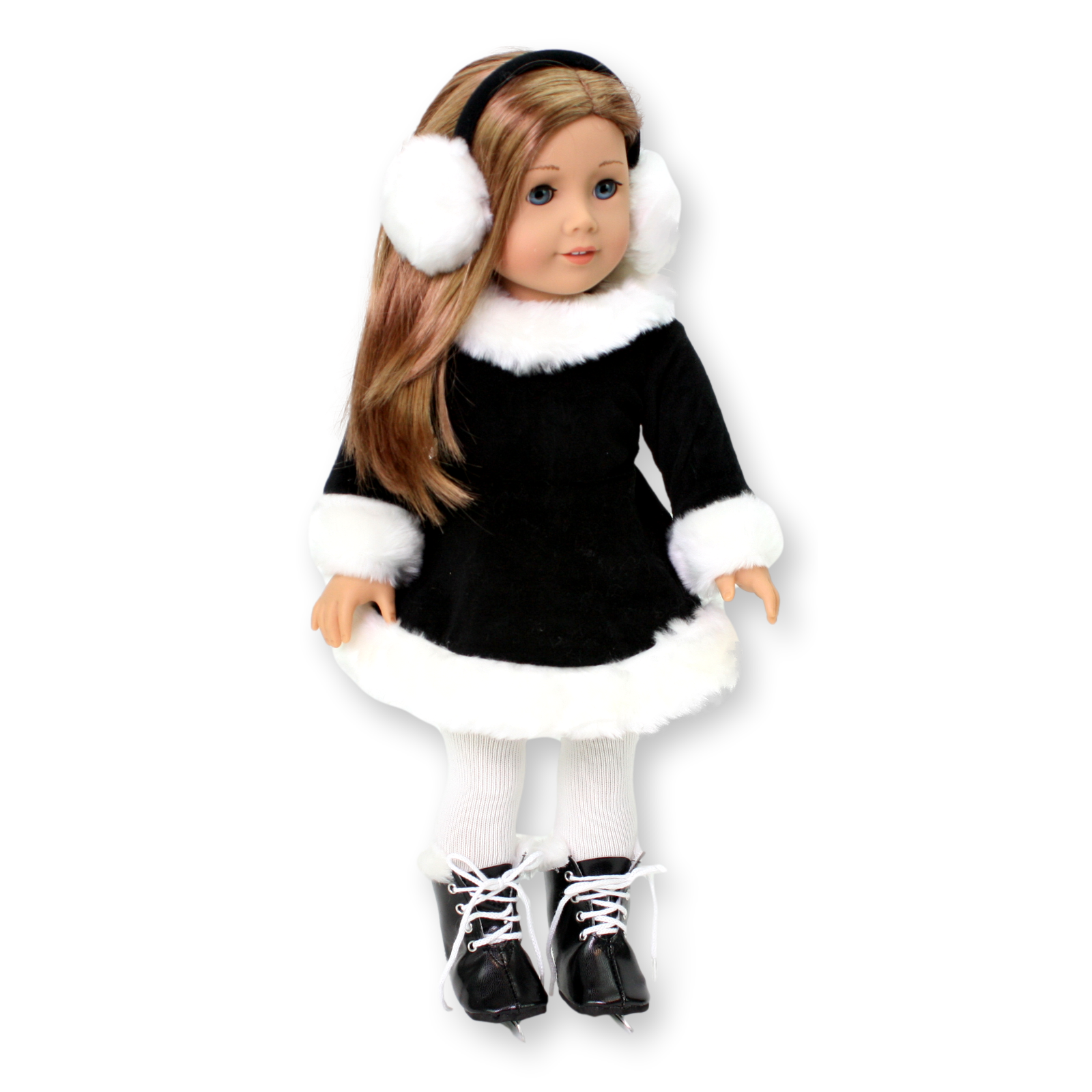 Black Fur-Trimmed Ice Skating Dress for 18