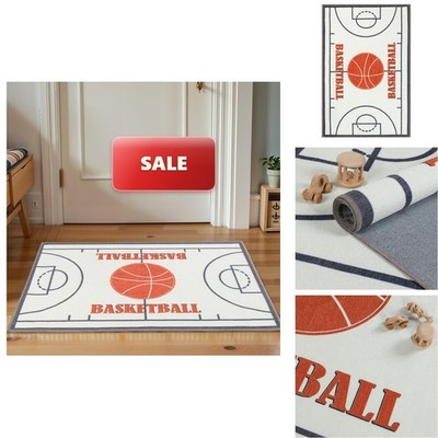 Superior Kids Rug Washable Non-Slip Basketball Ivory 3' x 5'