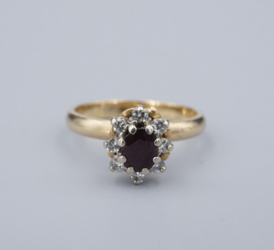 Vintage 14k Ruby Diamond Halo Cocktail Ring Yellow Gold Size 6.5 Natural RG4885