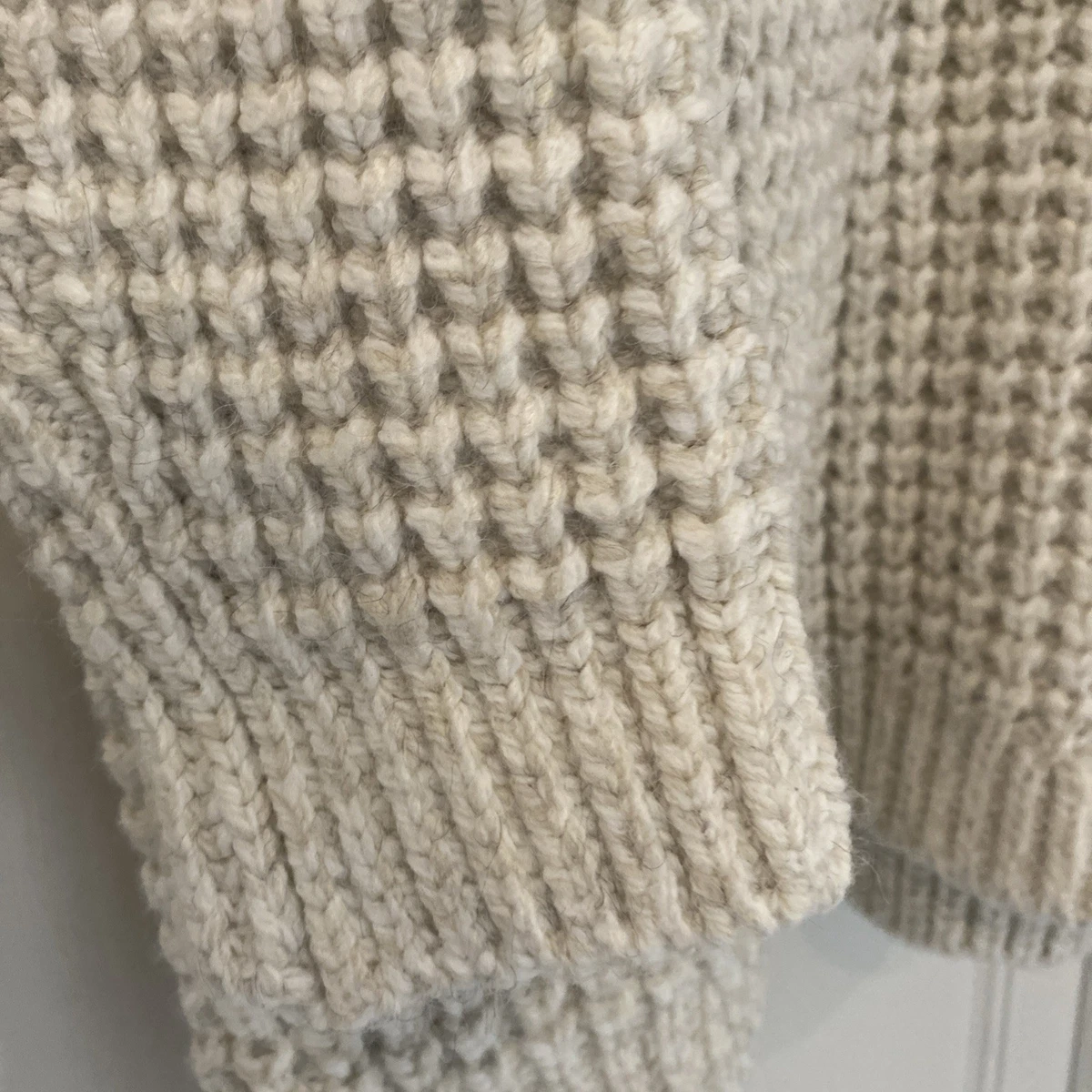 ZARA Cream Wool Chunky Knit V-Neck Oversized Relaxed Fit Jumper Size L NEW TAGS