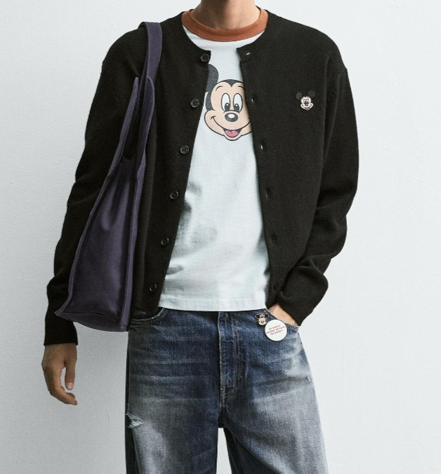Zara x Harry Lambert x Disney Mickey Mouse Patch Cardigan Black L
