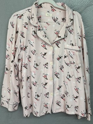 Bed Head Pajamas Womens Size XL Ski Rabbit Pink Soft Cotton Comfy Button up