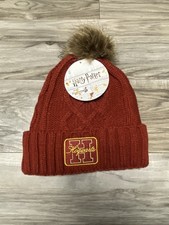 New With Tags Men's Women's Harry Potter Hogwarts Beanie Maroon Patch Pom Pom