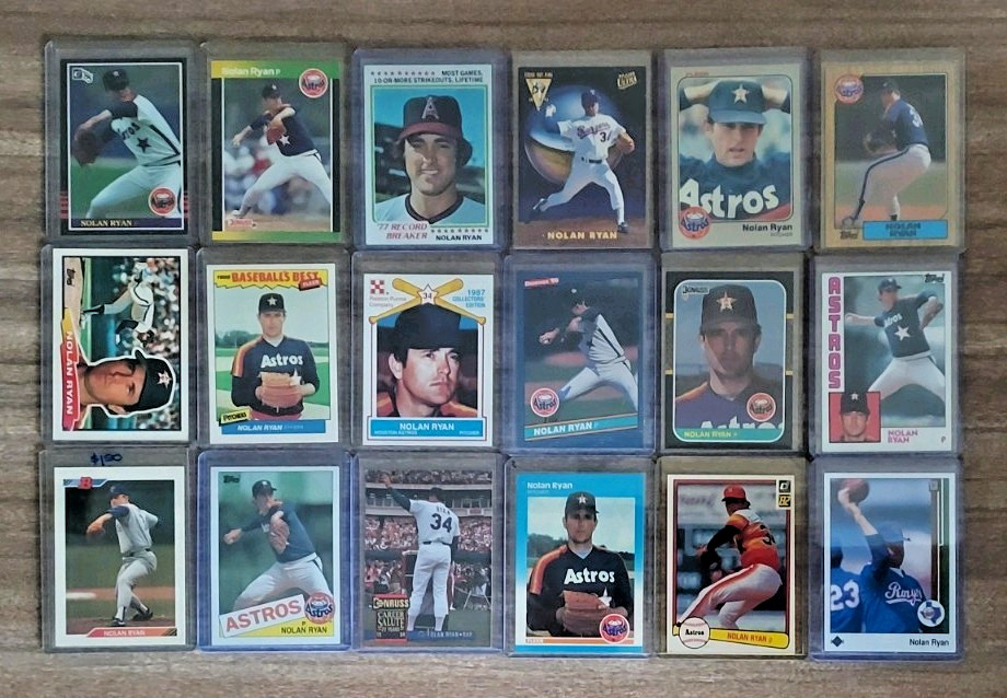 (18) Unique Nolan Ryan Cards Topps, Donruss, Fleer, Upper Deck.  See Photo NM+