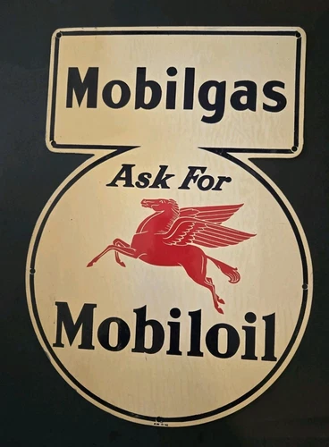 Vintage 1941 Mobil Oil Gas Advertising Sign Tin Tacker Original "Nice" Rare Sign