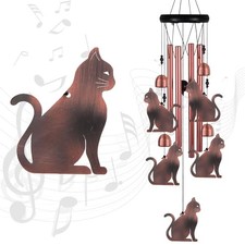 Cat Wind Chimes for Garden, Gifts for Mom, Home, Balconies, Red Copper Cat