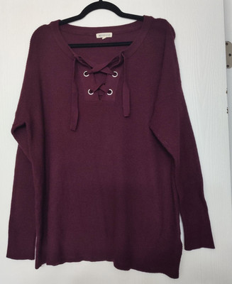 Margeaux & Ellie Maroon Criss Cross Waffle Knit Sweater ~ Women's ~Size ''Large ''