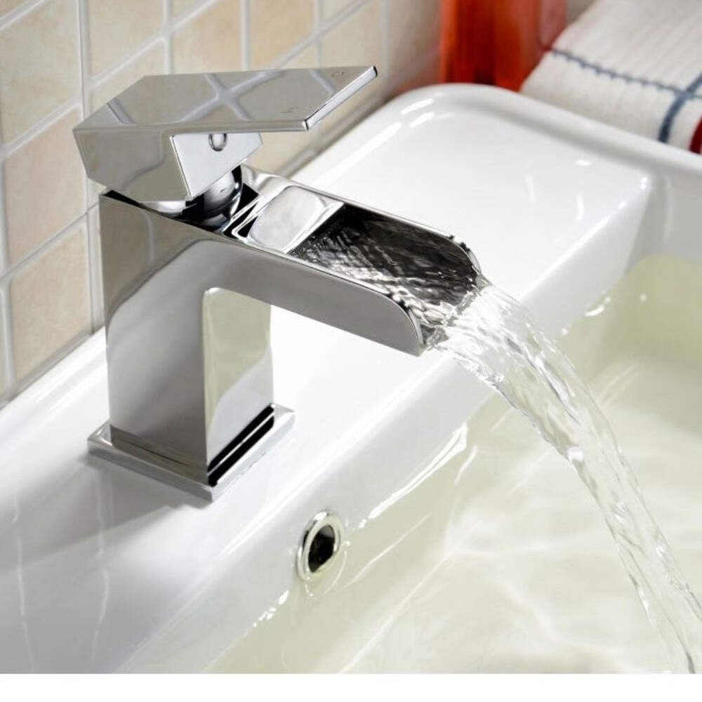 Montana Waterfall Monobloc Basin Mixer Tap, Cloakroom Tap with Click Clack Waste