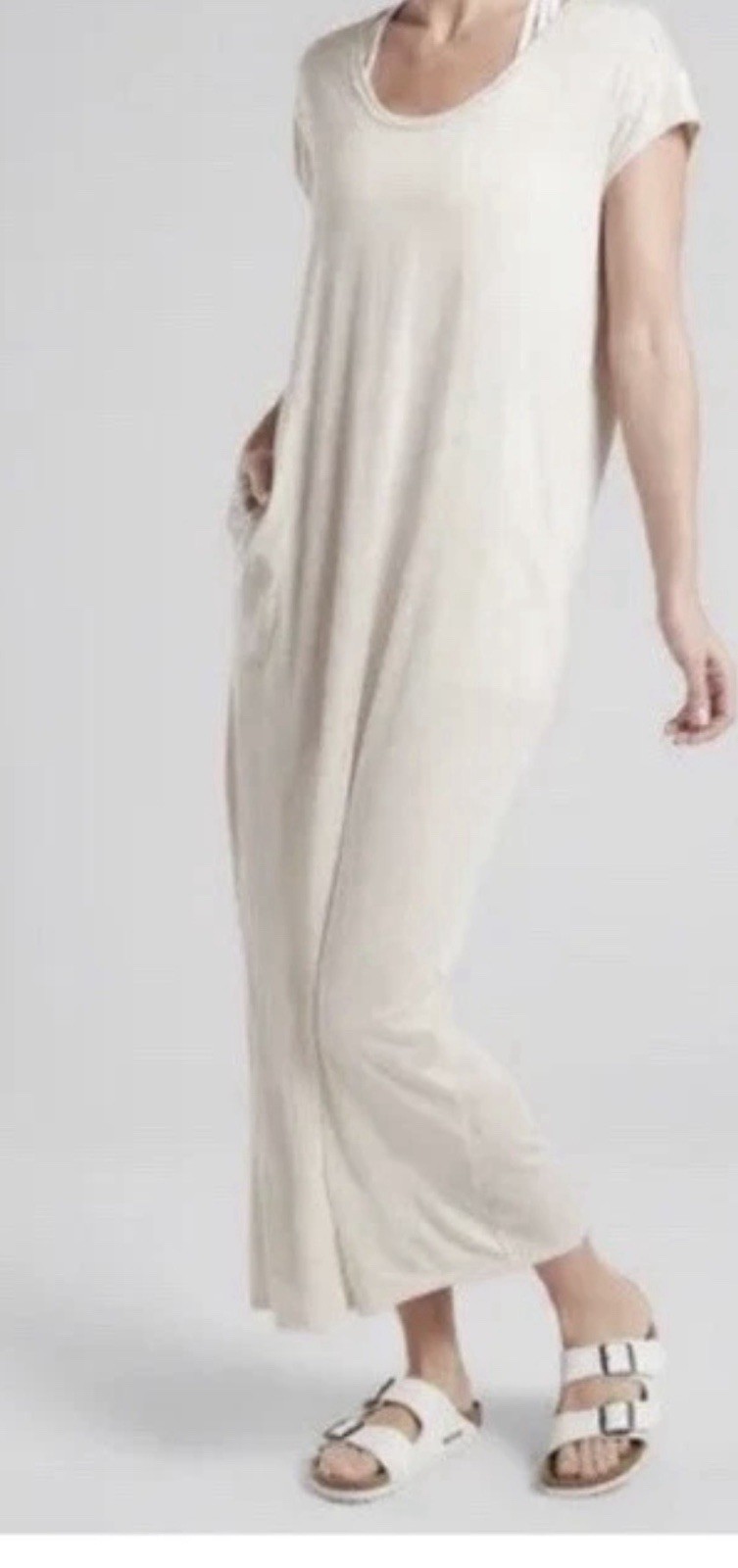 Athleta Martinique Maxi Soft Drapey Pockets Dress Asiago White S, Cover Up