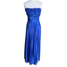 Xtraordinary Royal Blue Strapless Pleated Maxi Dress Sequin Floral Prom Gown 11
